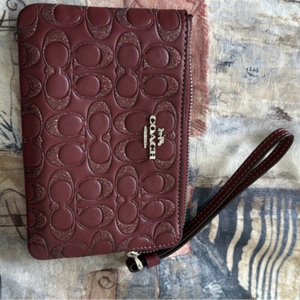 Coach Maroon Embossed Wristlet